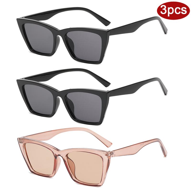 Protective Glasses 3pcs Fashion Women Cat Eye Sunglasses Simple Style Sun Glasses Female Black Lens Design UV400 Driving Eyewear
