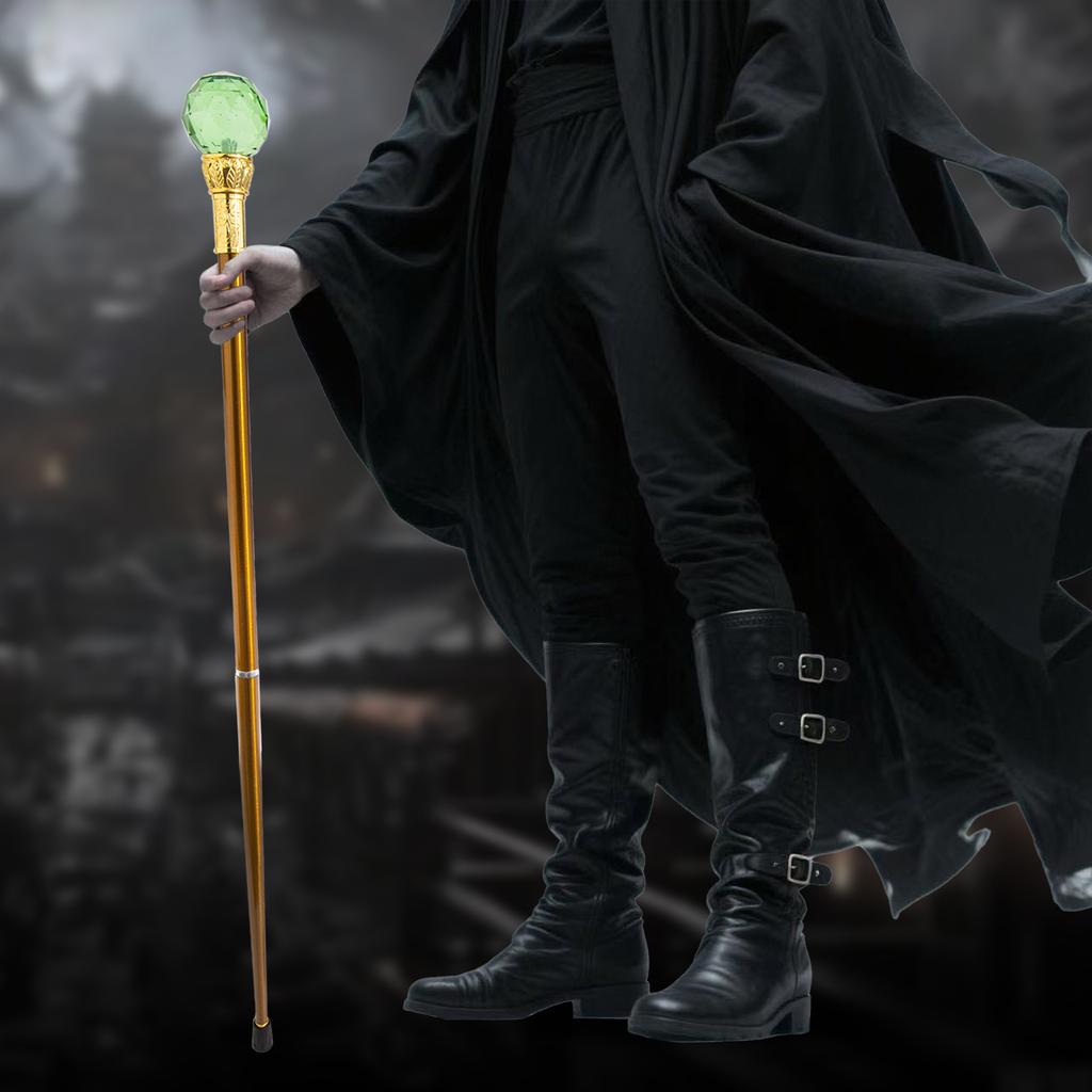 Green Glass Ball Golden Walking Cane Fashion Luxury Stick Cane Stage Cane Decorative Cosplay and Parties, for Cosplay & Party