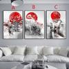 Japanese Ninja and Monk Mural Black Red Wall Art Canvas Painting Vintage Wall Art Pictures for Living Room Bedroom Home Decor No Frame