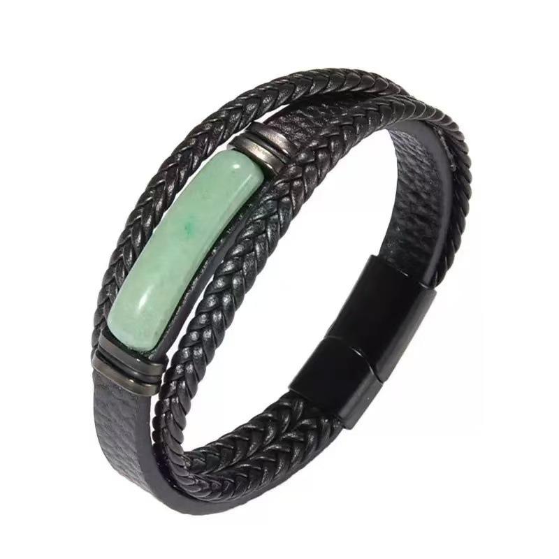 Handgefertigtes mehrlagiges Lederarmband für Herren, Retro-Edelstahlverschluss, Tigerauge-Steinarmband