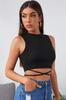 Women's Fashion New Blouse Female Black Cross Tie Crop Top Blouse
