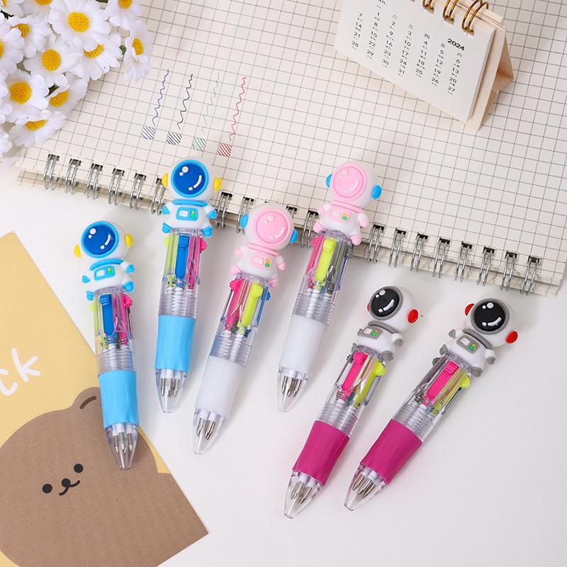 36pcs 0.7mm Soft Rubber Astronaut Four-color Ballpoint Pen Cartoon Shape Mini Hand Pen Press Multi-color Gift Pen Stationery Back To School Season