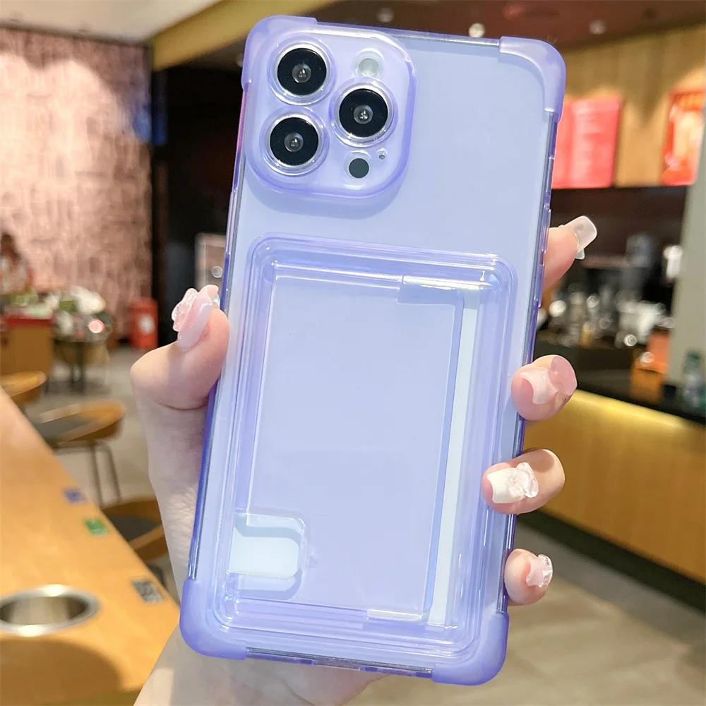Card Holder Transparent Case for iPhone 15 14 16 Pro Max Plus Wallet Airbag Shockproof Clear Cover for iPhone 13 12 11 Pro Max