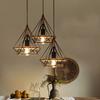 Retro Creative Rope Pendant Lamp, Diamond Shape Iron Cage Ceiling Light, Hemp Rope Chandelier for Dining Room Living