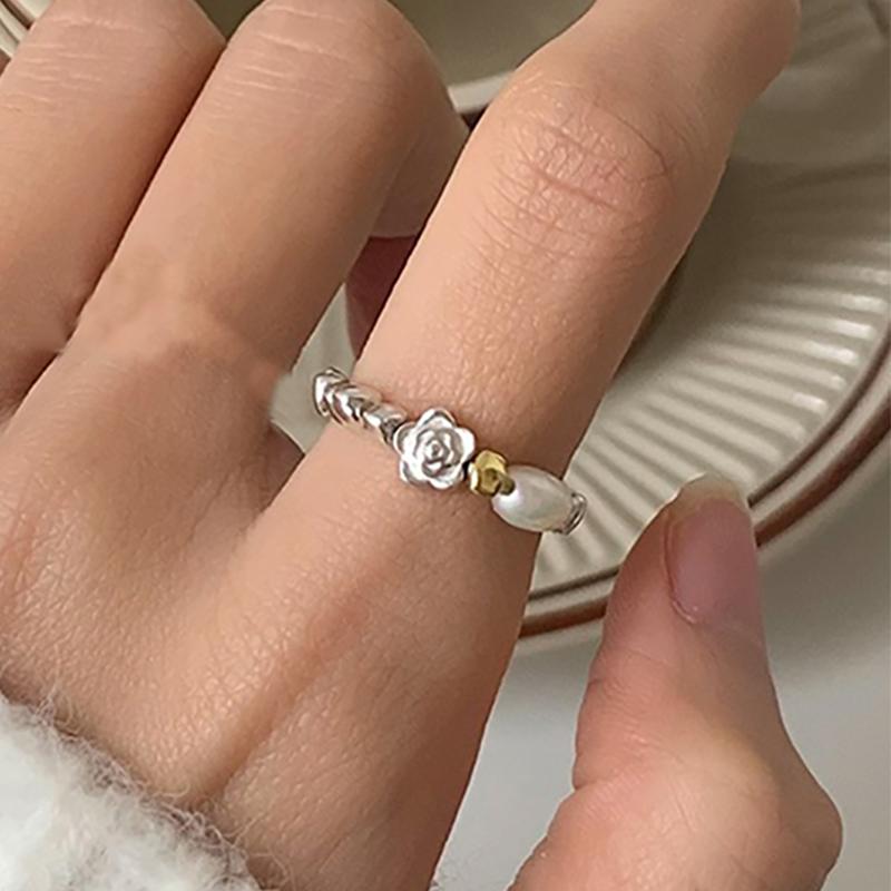 foxanry Pearl Ring For Women Girls New Fashion Creative Flower Geometric Birthday Jewelry Accessories Gifts
