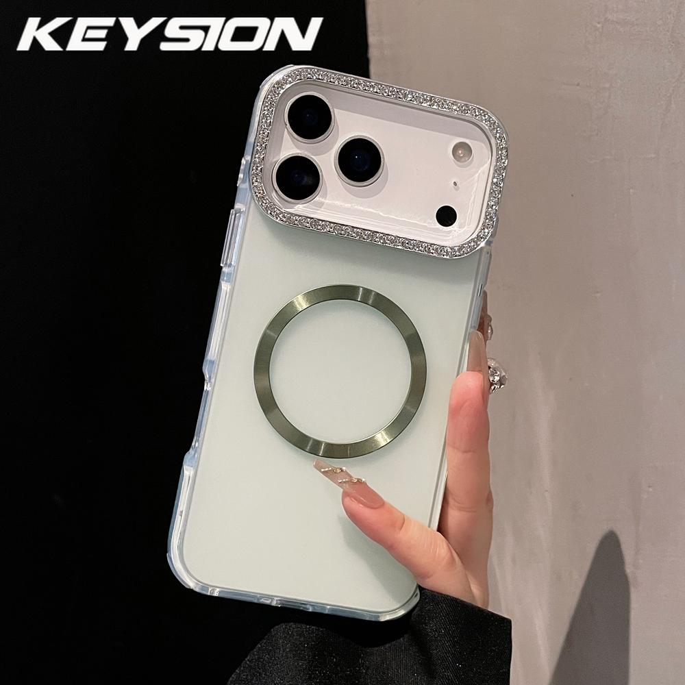 KEYSION Magnetic Jewelled Case for MagSafe for iPhone 16 17 Pro Max Air 16 Plus Transparent Matte TPU+PC Shockproof Phone Cover