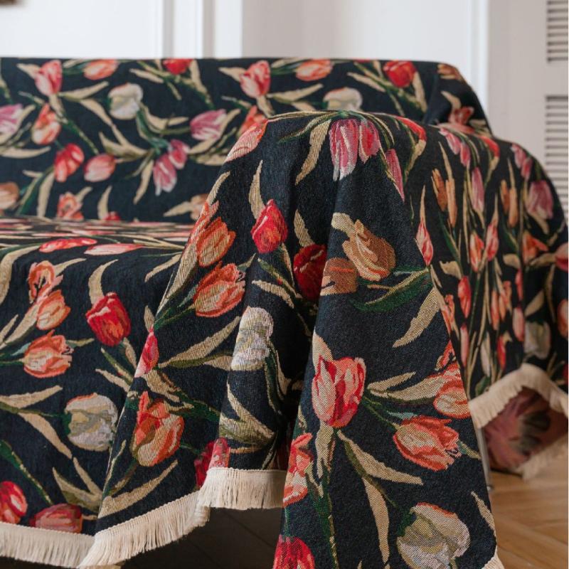 Amerikanischer Stil Jacquard Rutschfeste Sofa Handtuchdecke Doppelseitiger Jacquard Baumwollgaze Vier Jahreszeiten Universal Retro Sofa Handtuch