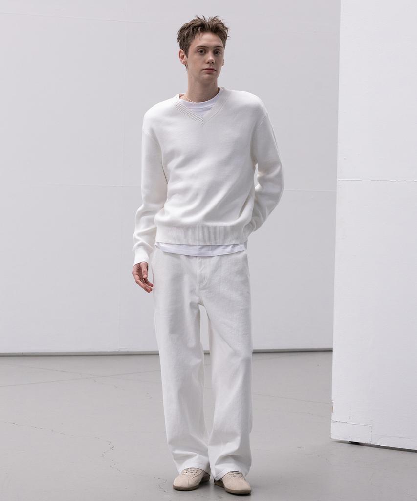 Dekkoloso Soft Cotton V-Neck Knit [White]