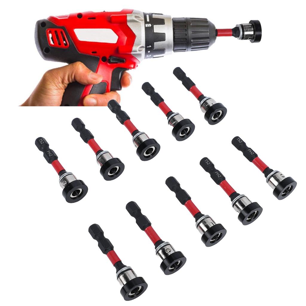 10 Piezas Broca Magnética para Fijar Tornillos PH2 Broca Magnética para Destornillador con Collar de Aluminio Extraíble