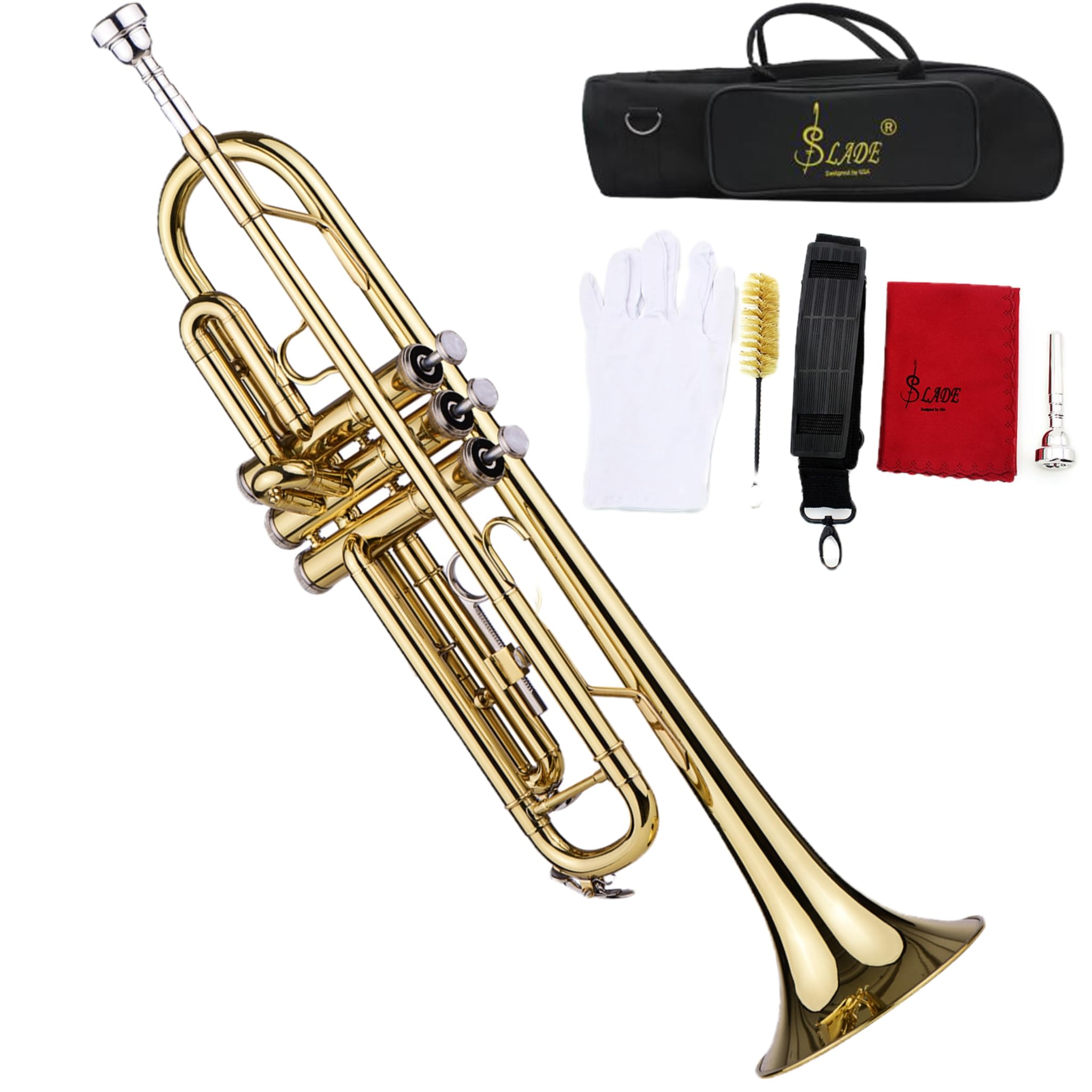 

Summina Trumpet Bb Flat Brass Trompetus Instrument with Mouthpiece Glove for Standard Students, Beginners, and Teachers