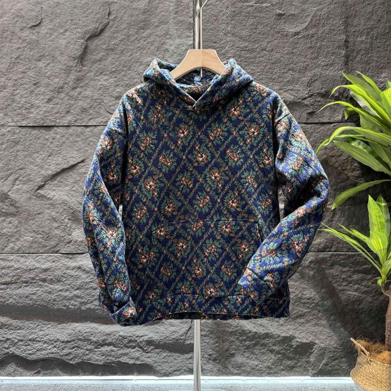 T-shirt Sweat-shirt à manches longues en velours pour homme Automne Hiver Nouveau Décontracté Slim à capuche Veste Jacquard Haut Ins