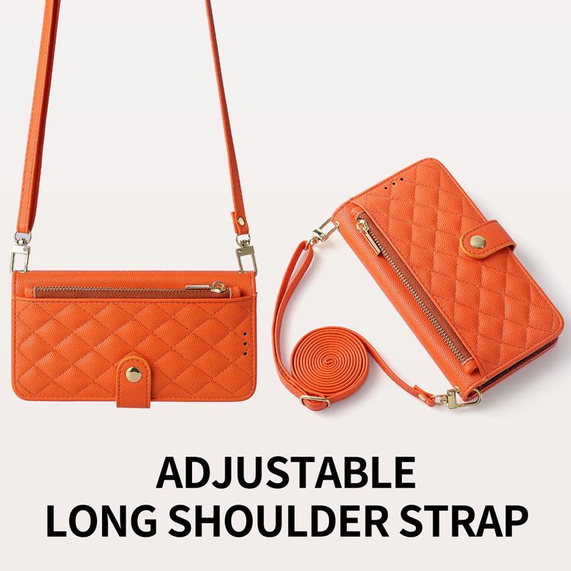 iPhone16e French Style Wallet Case: Card Slot, Zipper, Shoulder & Hand Straps, Crossbody Leather
