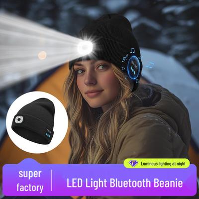 Leuchtende LED Stirnlampe Musikmütze mit kabellosen Bluetooth-Kopfhörern für Nachtlauf & Angeln