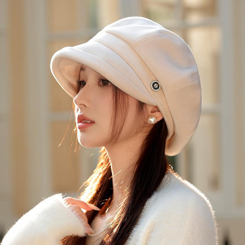 

Шляпка в маленьком британском стиле с открытым лицом для женщин, теплая беретка для осени и зимы, корейская универсальная восьмиугольная шляпа, повседневная ретро-газета One Size