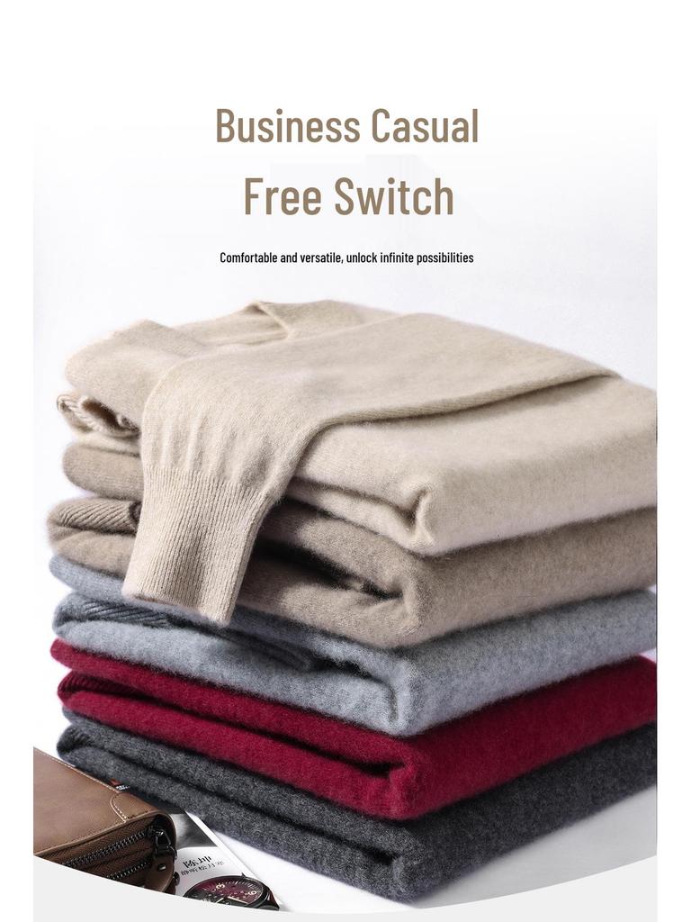 Men's 100% Pure Mountain Half-Cashmere High Neck Knit Sweater - Thickened for Autumn/Winter