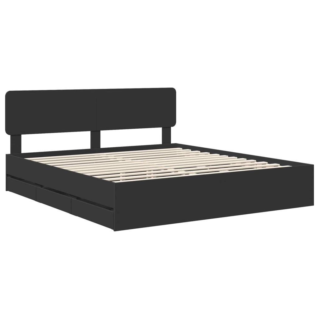 Bed Frame with Drawers Black 180 x 200 cm Particleboard