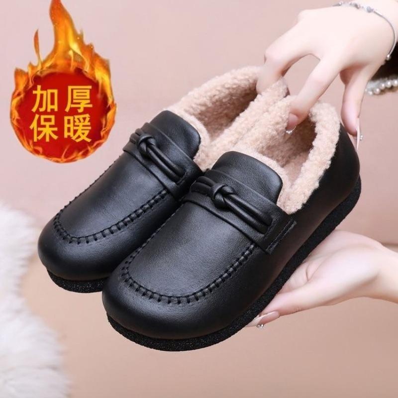 Winter New Velvet Thickened Comfortable Wool Cotton Shoes Non-slip Warm Middle-aged One Pedal Soft Sole Mother Female Flat Bottom