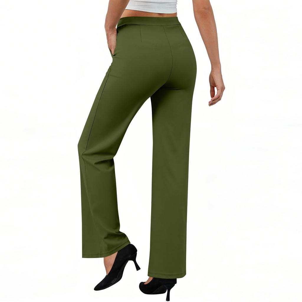 Pantaloni da Donna Elasticizzati a Vita Alta Vestibilità Casual Gamba Larga Lunghi Pantaloni con Tasche