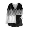Women's V Neck Top Printing Thickened Plush Cashmere Warm Long Top