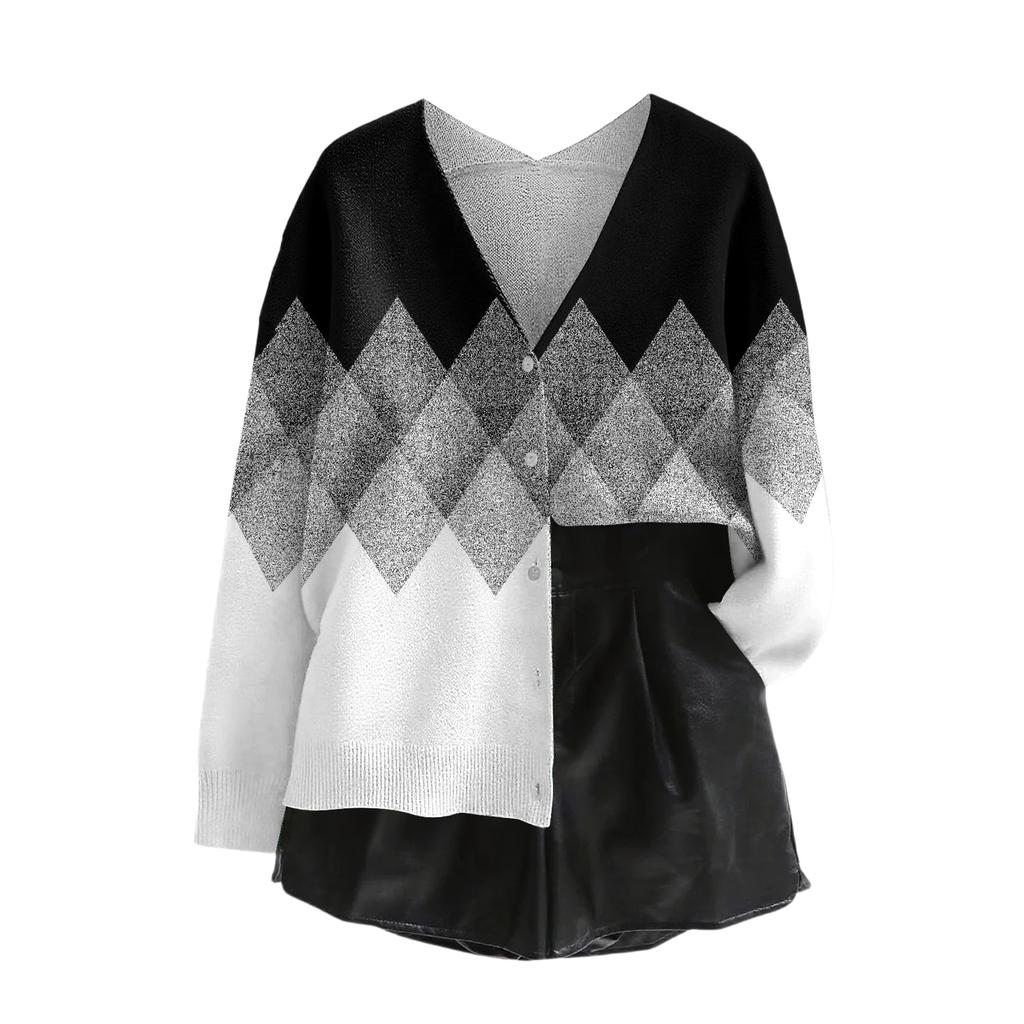 Women's V Neck Top Printing Thickened Plush Cashmere Warm Long Top
