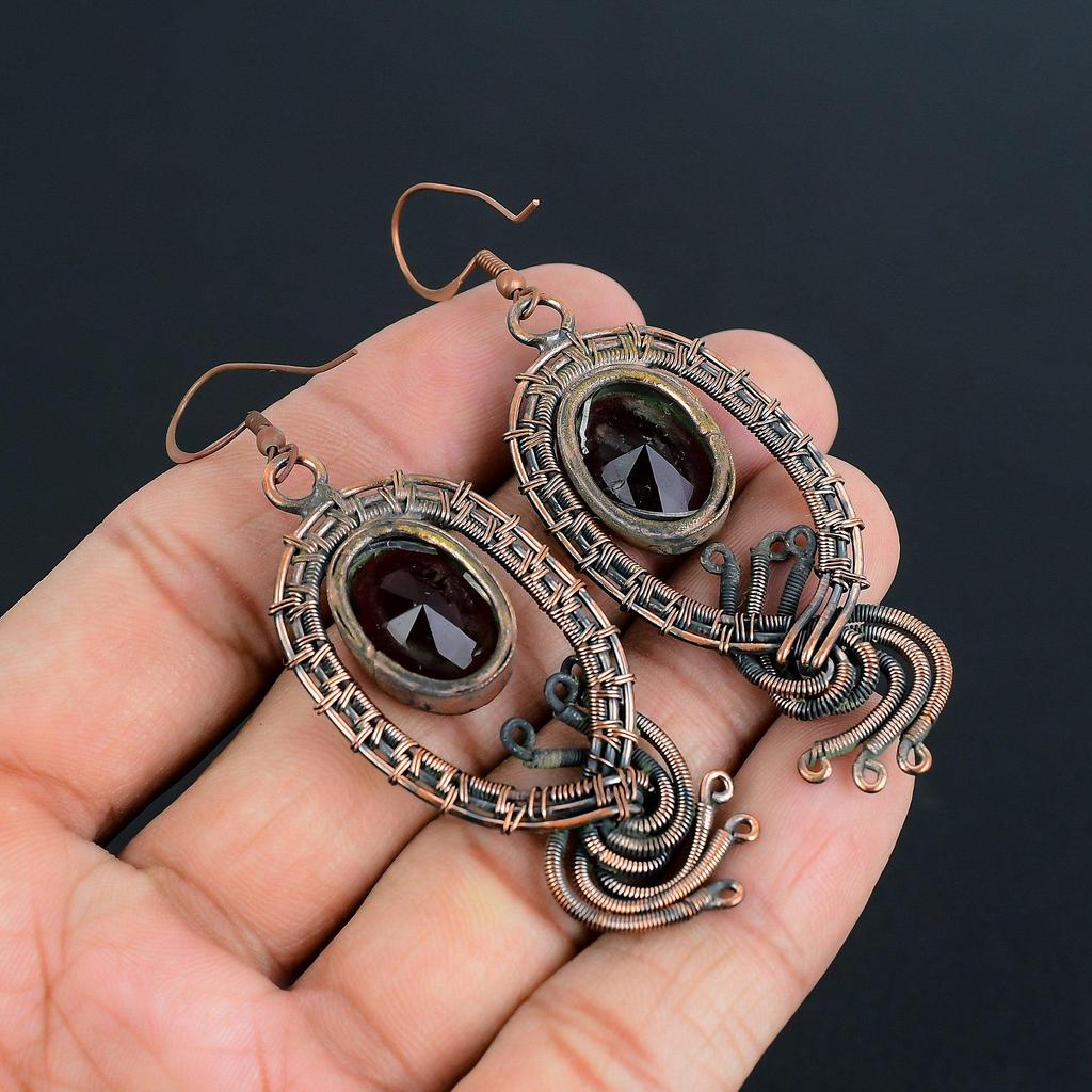 Black Spinel Earrings, 999 Copper Wire Wrapped Earrings Handmade Gemstone Jewelry, Gifts For Wife Brand New Earrings