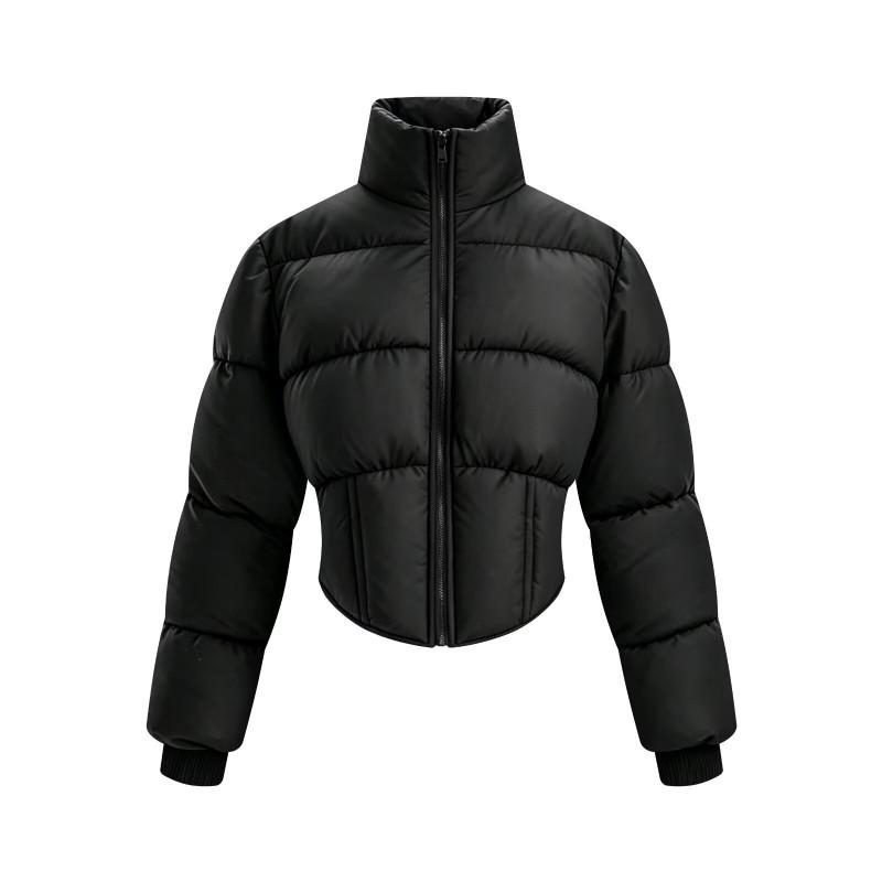 Womens Short Puffer Jacket Fall Winter Warm Slim Fit Cotton Coat Stand Collar Zip Up Casual Commute
