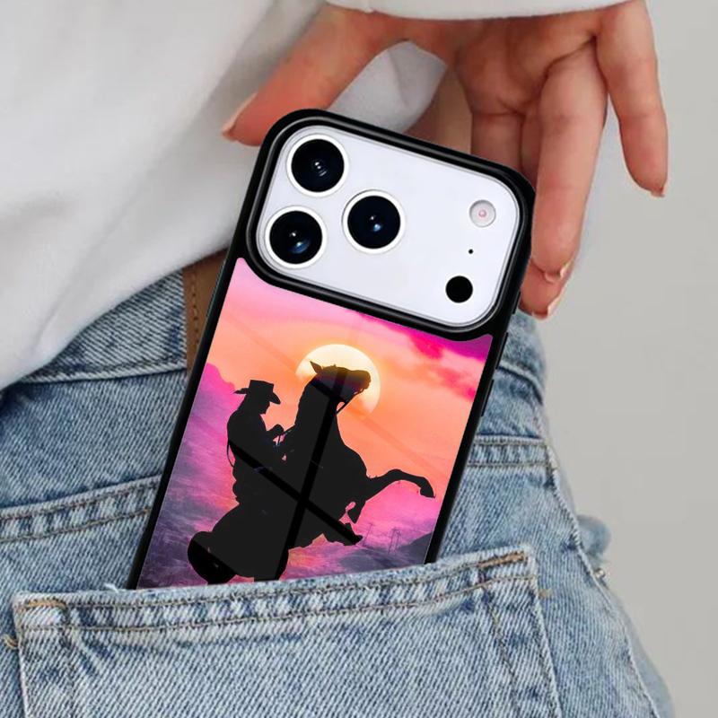 

Sunset Cowgirl Horse Silhouette soft Phone Case for iPhone 17ProMax 12 13 14 15 16e 17 Pro Max Plus Air Cover iPhone 14 Pro