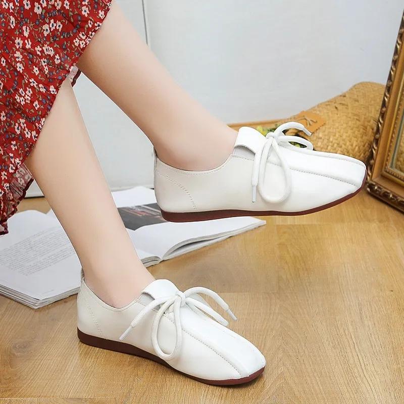 

Новые женские туфли-лоферы с круглым носком, на шнуровке, однотонные туфли, женская обувь из искусственной кожи, повседневные весенние туфли на плоской подошве с нескользящей подошвой, женские туфли Zapatos 39 белый