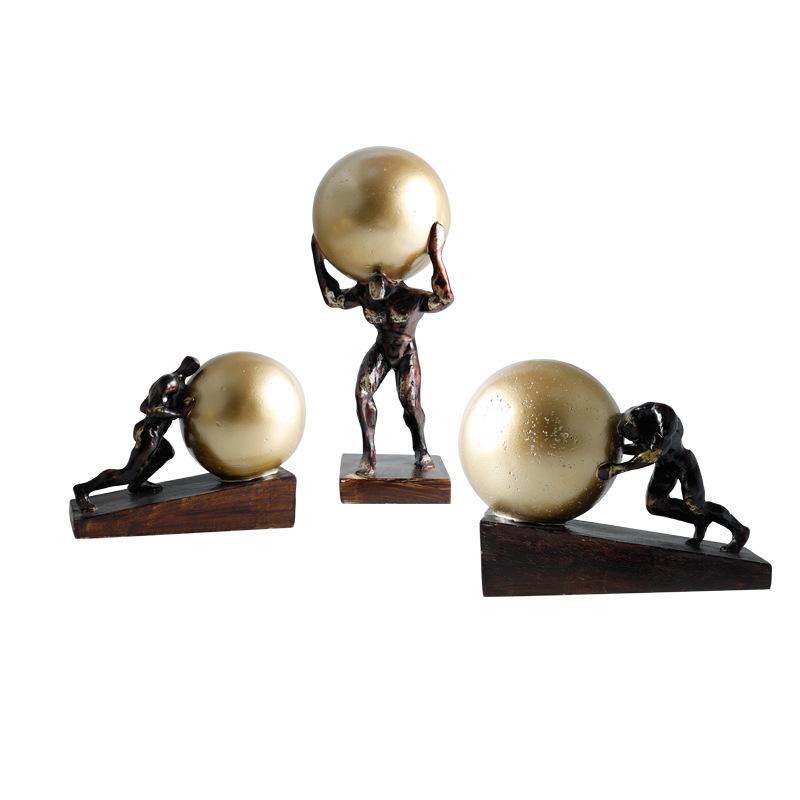 Modern Gymnastics Ball-Pushing Sculpture Figurine Lifting Ball Abstract Art Statue Decorative Craft TV Cabinet Living Room Decor