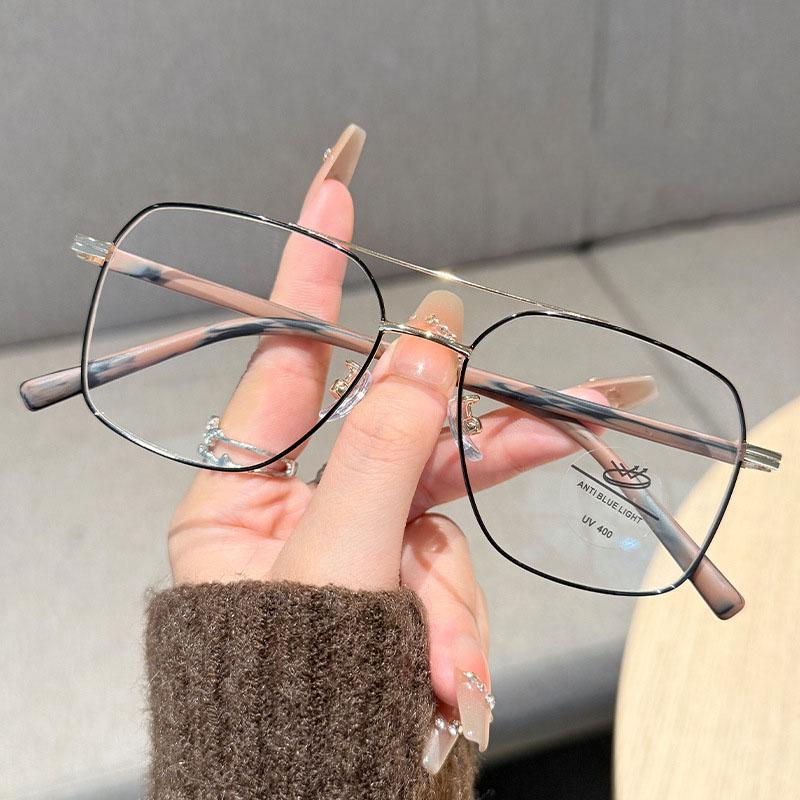 

Double Beam Thin Frames Eyeglasses For Female Without Makeup High-end Whitening And Anti-blue Lightweight Flat-glass Myopia Eyeglasses 9085