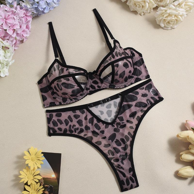 

Леопардовый принт сетка печать перспектива сексуальная грудь соблазнение трехточечный сексуальный комплект нижнего белья женщины XL светло-фиолетовый