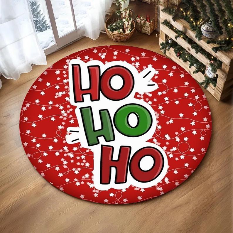 Christmas Ornaments Round Rug Merry Christmas Santa Rudolph Riding Home Mat  Living Room Decor Sofa Rug Festival Event Carpet
