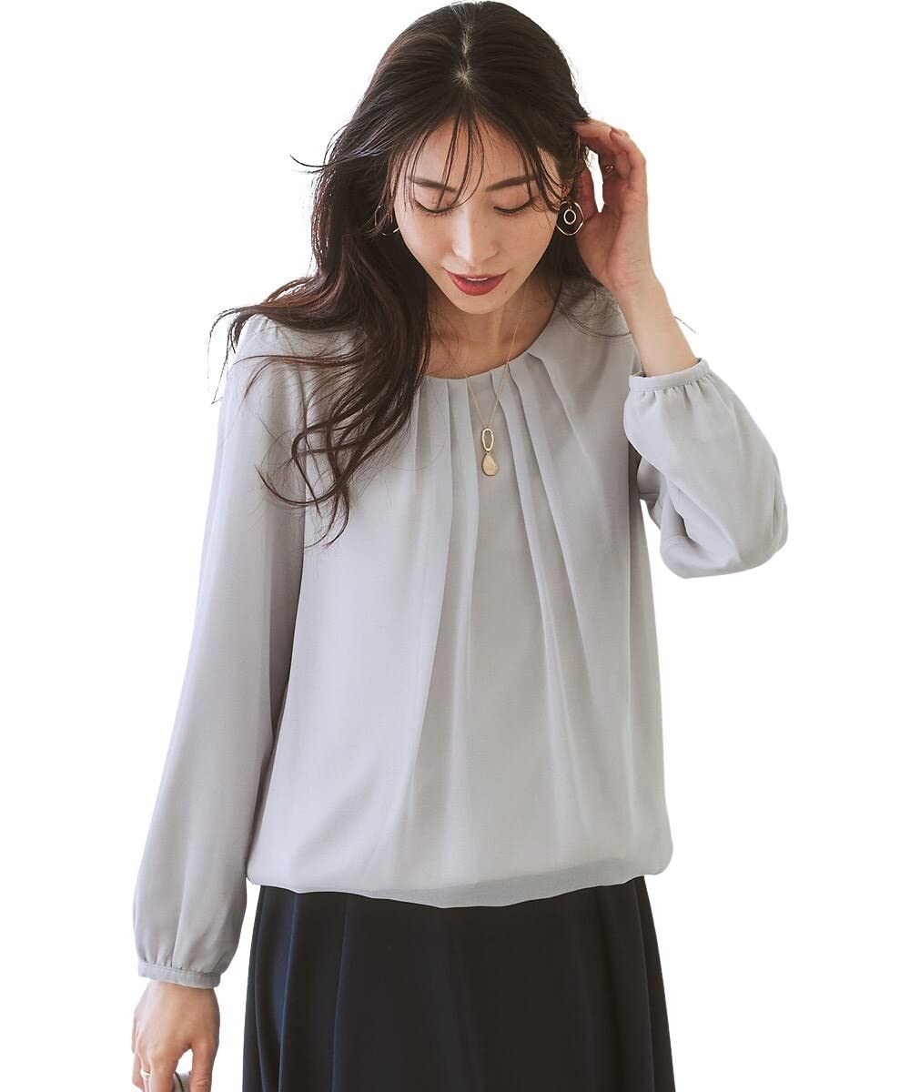 

Long Sleeve Chiffon Front Tuck Sleeve Blouse and Sewn with L [Nissen] Women s Blouse, 9/10 (Cut Lining), Office, Business, Commuting, Washable, сірий колір