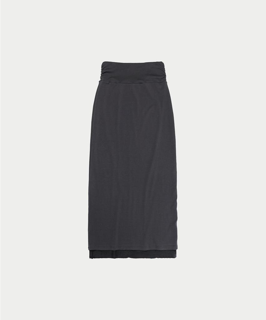 Ieoning Double Layered Shirring Maxi Skirt, Charcoal
