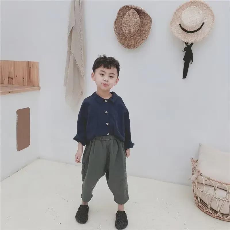 Camisa de manga murciélago estilo japonés retro para niños - Algodón y lino, primavera/otoño, ropa de abrigo para bebé niño