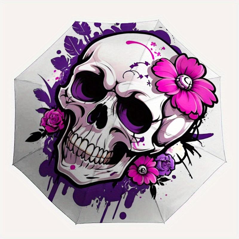 

1pc Skull Design Automatic Open/close Folding Umbrella, Compact Portable Travel Umbrella, Perfect Birthday/Christmas, Cute Umbrella, Durable