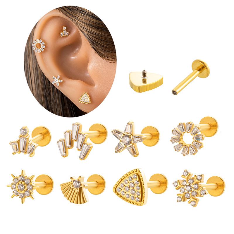 

Henson F136 Titanium Micro-Paved Zirconia Snowflake Internal Thread Cartilage Stud Ring
