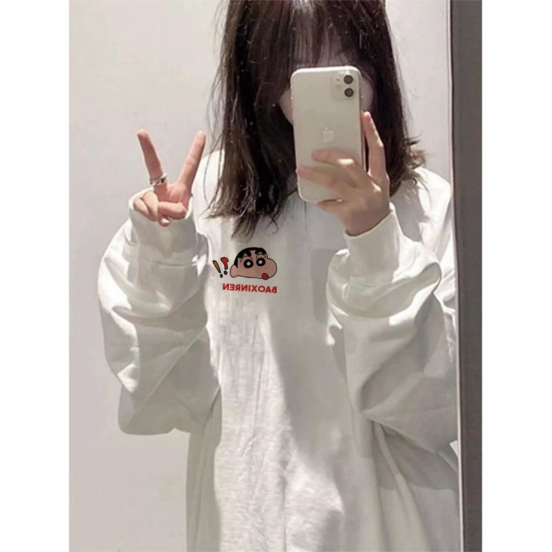 Trendy crayon small round neck loose sweater jacket women's autumn and winter velvet small pullover long-sleeved