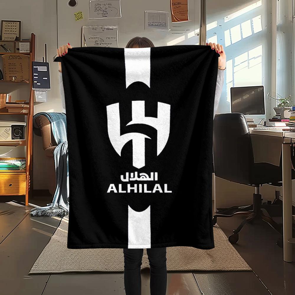 1Pc Al-Hilal Saudi Football Club Print Flannel Blanket High Quality Warm Comfortable Cover for All Seasons Perfect for Gifts Home Decor