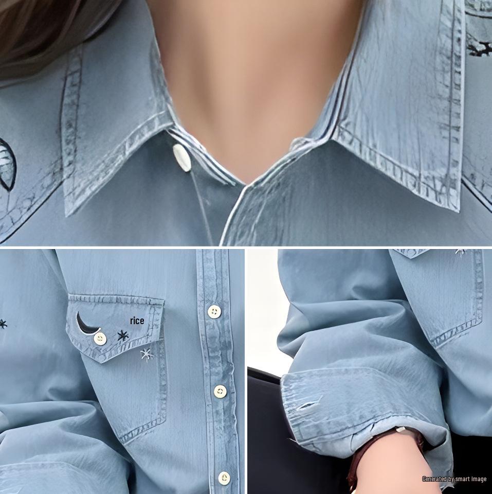 2026 Embroidered Denim Shirt: Versatile Spring/Autumn Women's Fashion Layering Outerwear