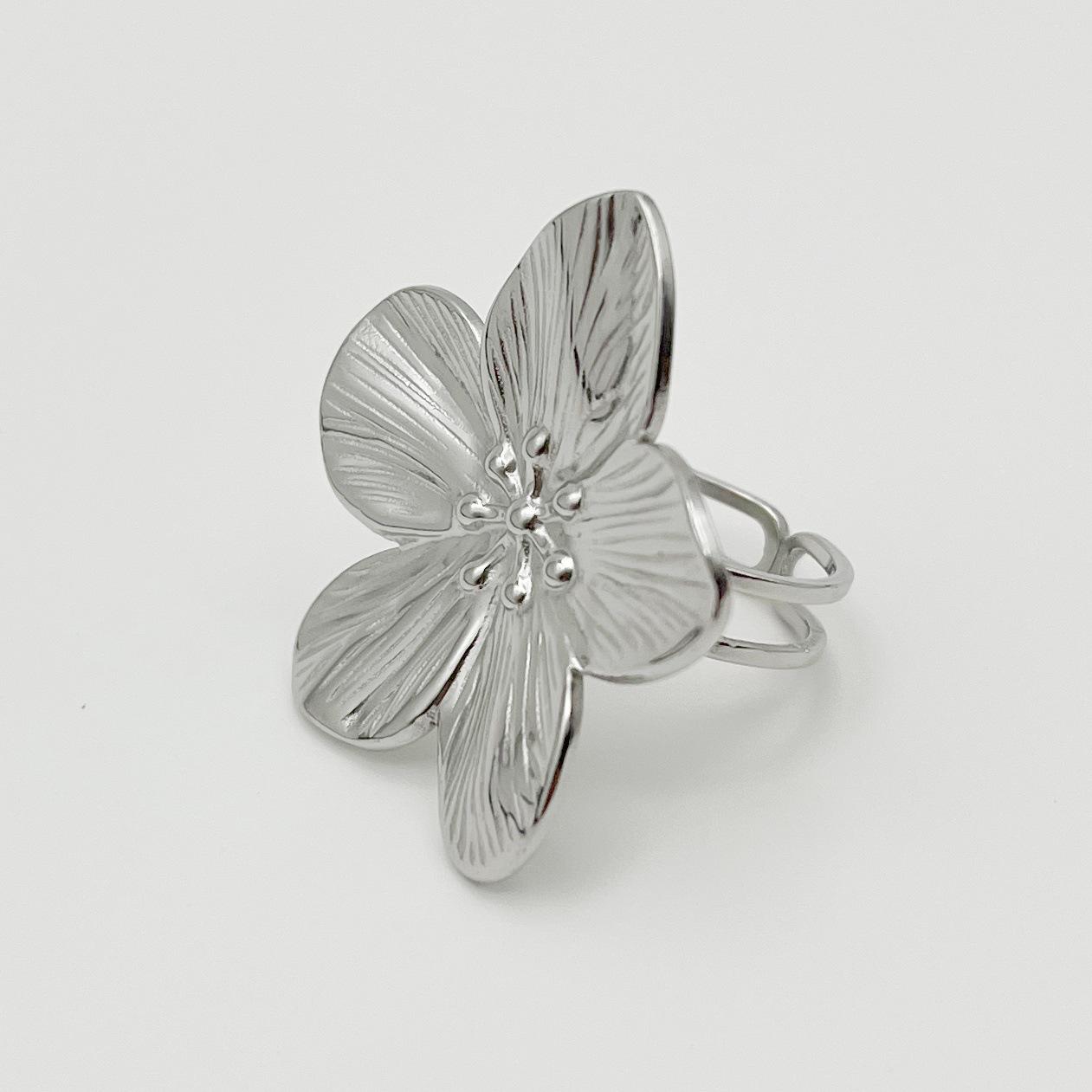 Элегантное французское ретро, цветок, позолоченное, нержавеющая сталь, открытое кольцо