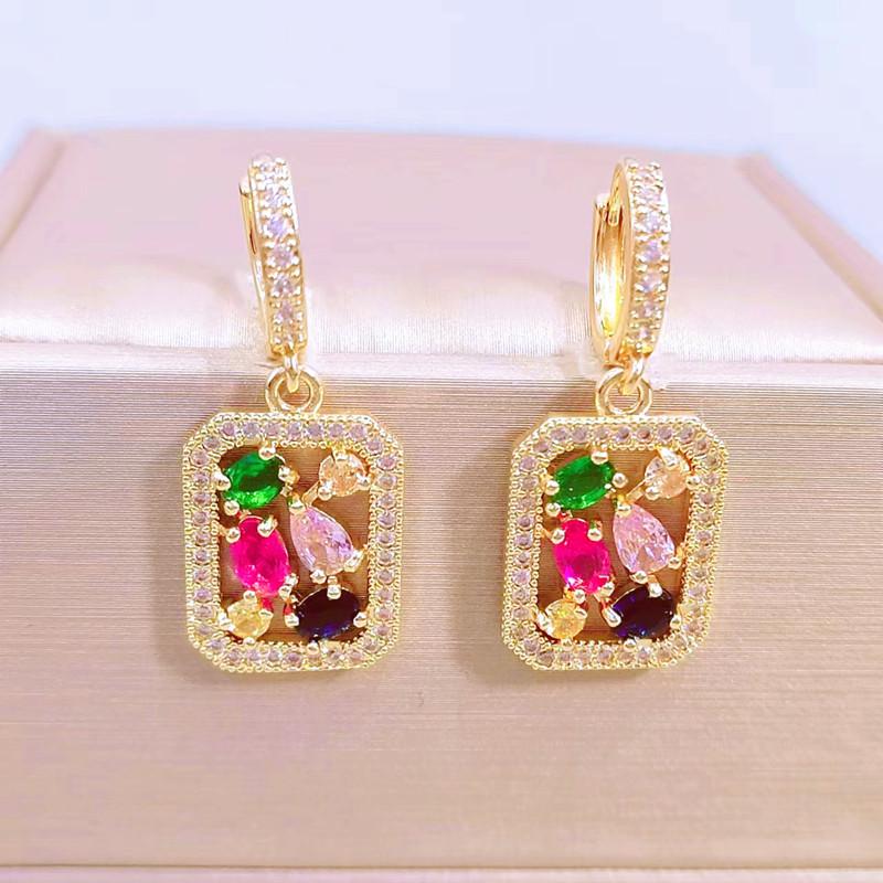 Multicolor Zircon Rectangular Drop Earrings for Women 2024 New Fashon Cubic Zirconia Earring Trendy Party Jewelry Accessories