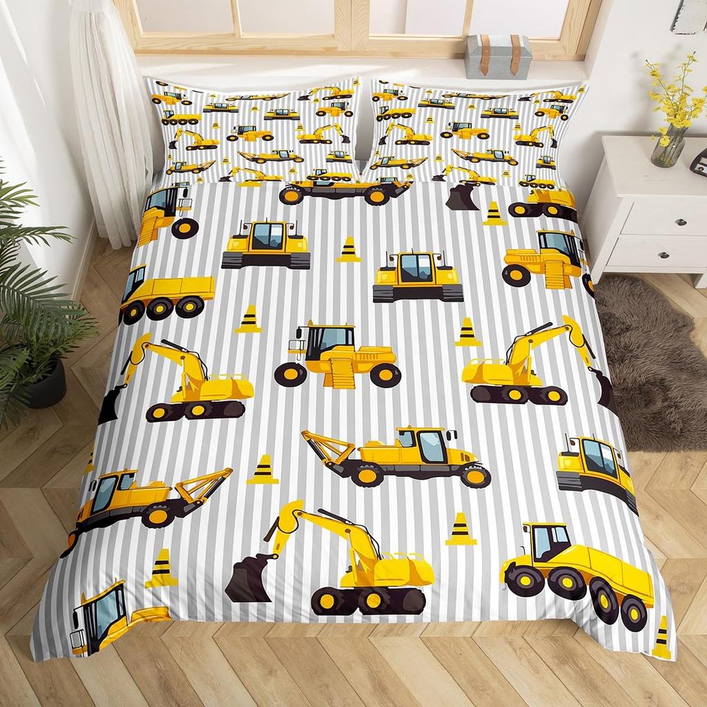 Construction Duvet Cover Set For Kids Teens Queen Lightweight Quilt Covers Under Construction Vehicles Truck Tractor Bedding Set