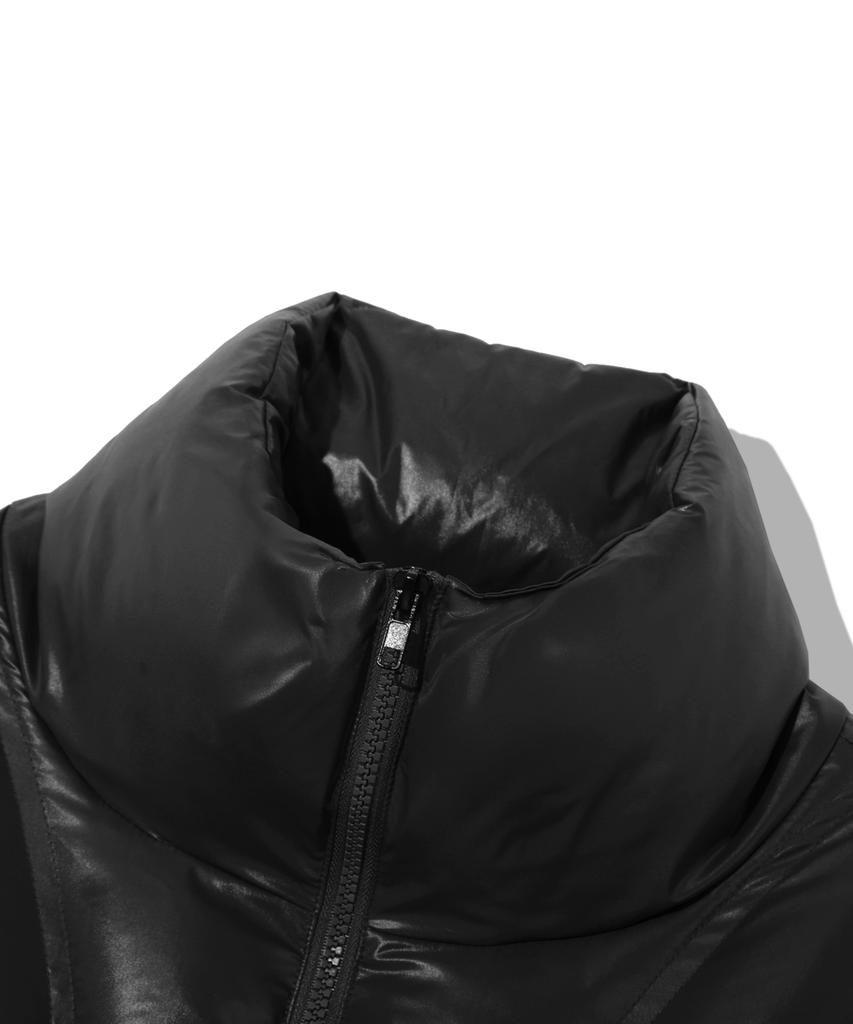 Trillion Incision Line Glossy Puffer Short Padded Jacket [Black]