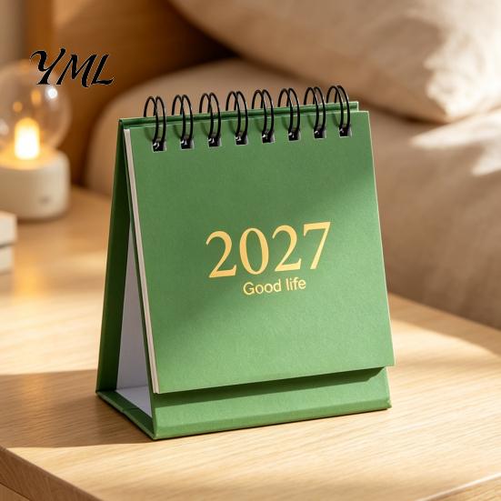 Desktop Organizer with Stickers 2027-2028 Mini Standing Flip Desk Calendar, 18 Month Planner from Jan. Academic Year 2027 to Jun. 2028, Pocket