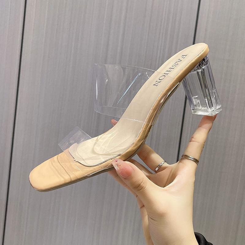 Fashion Summer Women Pumps Sandals PVC Jelly Slippers Open Toe High Heels Women Transparent Perspex Slippers Shoes Heel Clear Sandals