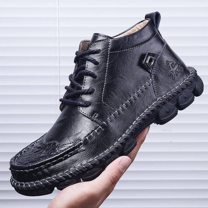 

Autumn and winter Martin boots large size men s cowhide short boots large size British men s shoes trendy shoes men s boots 38 чорний
