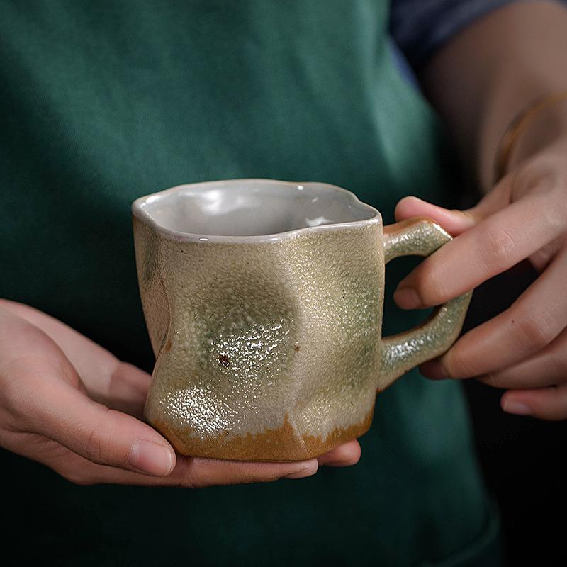 Japanese-Style Simple Coarse Pottery Coffee Cup Creative Kiln Change Mug Retro Ceramic Cup Home Cup Office Cup Breakfast Cup