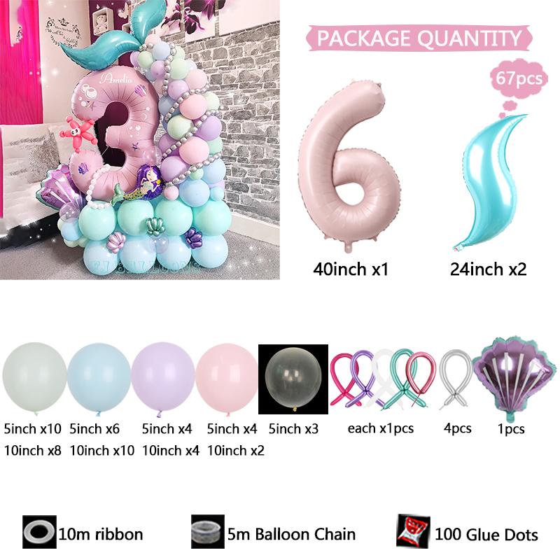 67pc/set Ocean Mermaid Fish Tail Digital Aluminum Film Balloon 1-9 suitable for birthday party anniversary graduation season