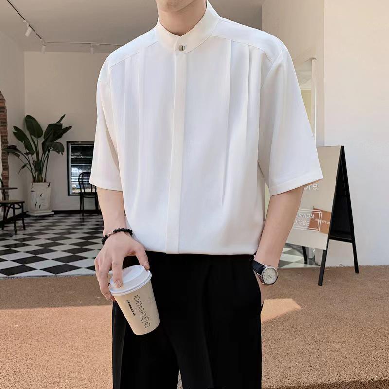 Men's Casual Summer Stand Collar Ice Silk Shirt Suit - Chinese Inspired Design